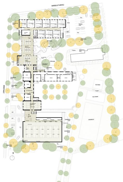 Marselisborg High School / GPP Architects,plan 01 High School Architecture, School Building Plans, School Floor Plan, High School Plan, School Gallery, High School Design, School Floor, High School Project, Educational Architecture