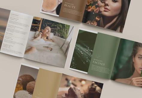 Chevart Sionna Spa Brochure Luxury Spa Brochure Design, Spa Advertising Design, Spa Trifold Brochure, Spa Brochure Design Inspiration, Spa Pamphlet, Salon Brochure Design, Sauna Branding, Spa Menu Design, Cosmetic Brochure