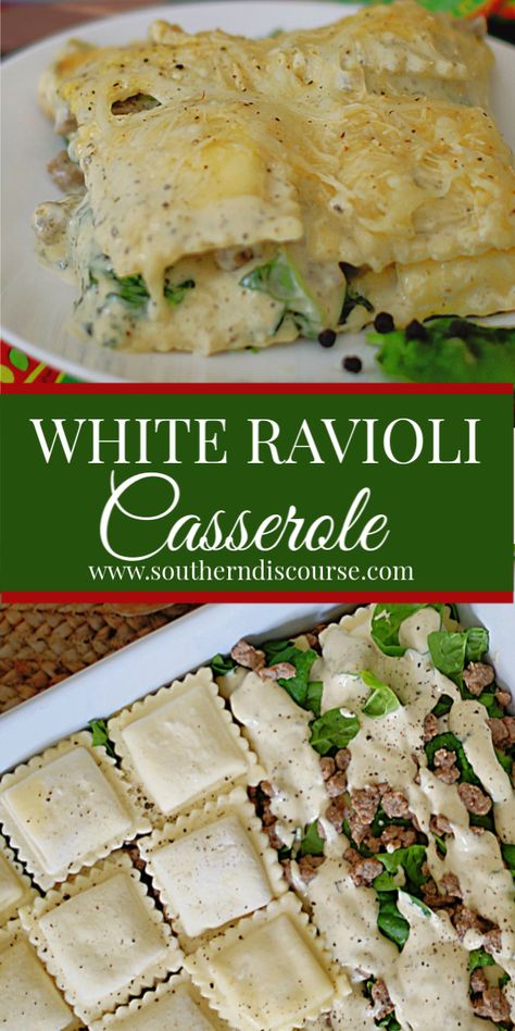 Cheese Ravioli White Sauce, Ravioli Bake Alfredo, Lasagna Using Frozen Ravioli, Ravioli Lasagne Recipes, Turn Overs Recipe Desserts, Sara Haven Recipes, What To Make With Alfredo Sauce, Pesto And Sausage Lasagna, Recipes Using Ravioli