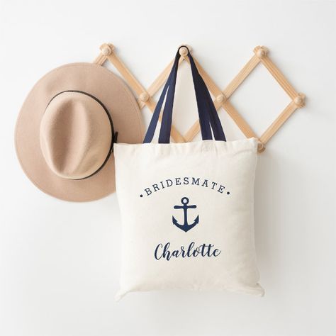 Personalized Nautical "Bridesmate" Bridesmaid Tote Bag Anchor Illustration, Vacation Tote Bag, Nautical Bridal Showers, Seas The Day, Bridesmaid Tote Bags, Nautical Design, Vine Design, Newlywed Gifts, Gifts For Wedding Party