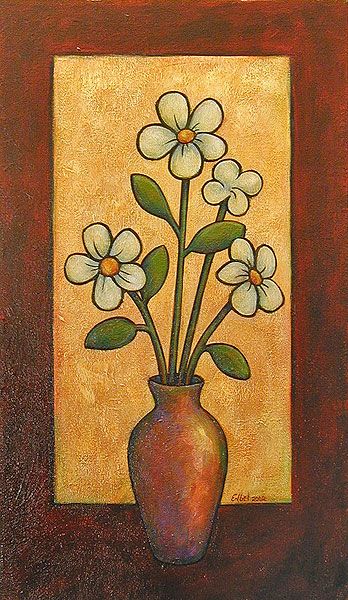 Simple Vase Drawing, Flower With Vase Drawing, Flower Vase Painting Acrylic Easy, Pot With Flowers Drawing, Easy Flower Vase Drawing, Flower Vases Drawing, Flower In A Pot Drawing, Flower Vase Painting Easy, Vase Drawing Simple