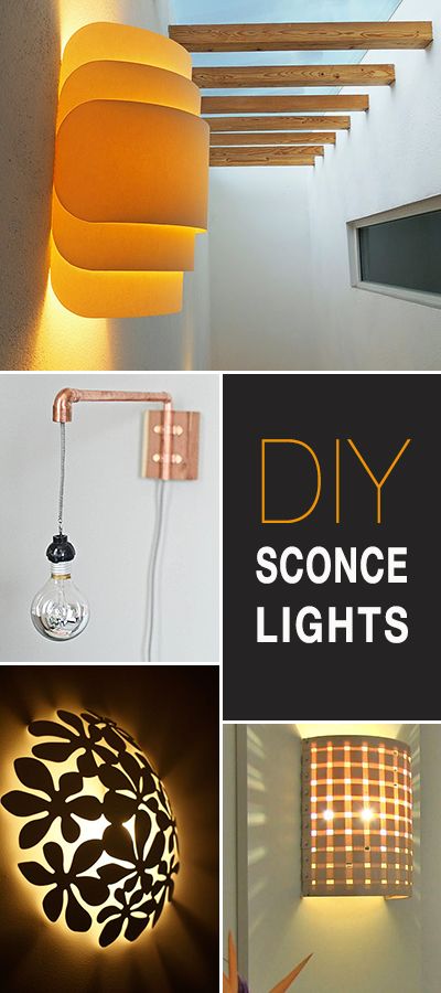 DIY Sconce Lights • A Round-up of all kinds of great ideas, projects and tutorials! Learn how to make your own sconce lights! Diy Wall Lamp Shade, Diy Wall Lighting, Diy Wall Lamp Ideas, Diy Wall Light Fixtures, Diy Wall Lights Ideas, Diy Sconces Ideas, Wall Light Diy, Diy Wall Light, Diy Wall Lamp