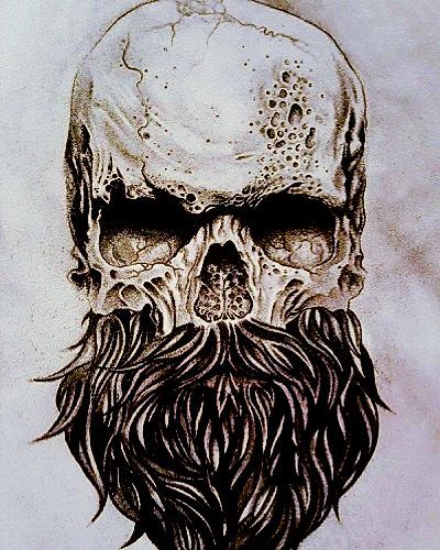 Bearded Skull Tattoo, Tattoo Crane, Beard Drawing, Skull Beard, Beard And Mustache, Geniale Tattoos, Beard Tattoo, Wolf Tattoos, Viking Tattoos