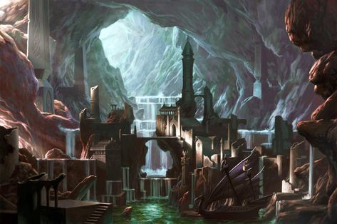 Underground City Warhammer Online, Chris Dien on ArtStation at https://www.artstation.com/artwork/QnZaB Cavern City, Dwarven City, Warhammer Online, Underground City, Cave City, Fantasy Town, Underground World, Underground Cities, Fantasy City