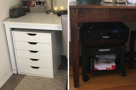 Under Desk File Cabinet, Spare Bedroom Closets, Small Storage Shelves, Printer Storage, Rolling Drawers, High Desk, Cute Office Decor, Under Desk Storage, Drawer Filing Cabinet