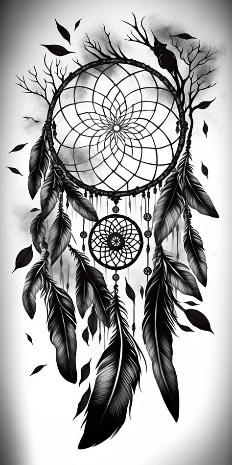 Black And White Dream Catcher Tattoo, Witchy Dreamcatcher Tattoo, Unique Dream Catcher Tattoo, Dream Catcher Tattoo For Men, Indian Dream Catcher Tattoos, Dreamcatcher Tattoo Design, Wolf Dreamcatcher Tattoo, Skull Rose Tattoos, Dream Catcher Tattoo Design