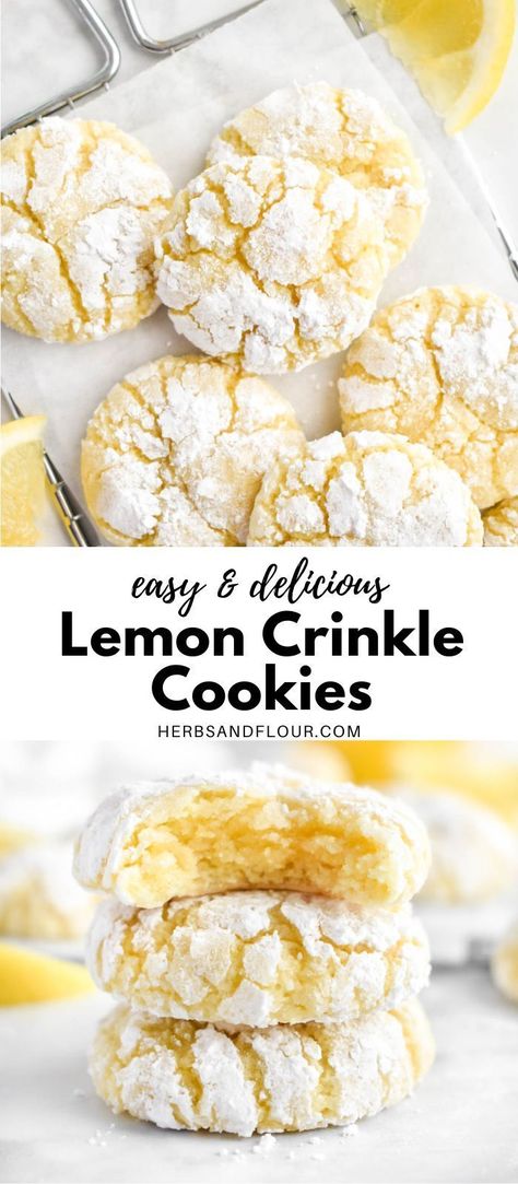 Cookies 2023, Lemon Crinkle Cookies, Lemon Cookies Recipes, Cookie Table, Christmas Baking Recipes, Lemon Dessert Recipes, Crinkle Cookies, Bakery Ideas, Lemon Cookies