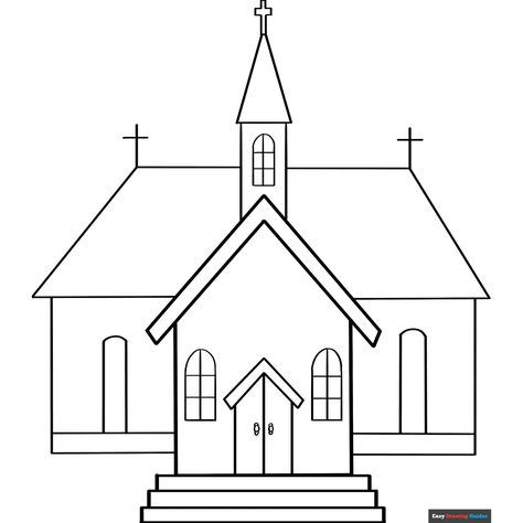 Free Church Coloring Page for Kids Church Drawing Easy, Lds Temple Coloring Pages Free Printable, Church Coloring Pages, Old Church Drawing, Saint Coloring Pages Free Printable, Cross Coloring Page, Angel Coloring Pages, Easy Drawing Guides, Kids Work