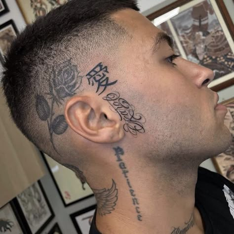 Sideburn Tattoos Men, Face Tattoo Men Ideas, Small Face Tattoo Men, Sideburn Tattoo Guys, Face Tattoo Men, Sideburn Tattoo, Mens Face Tattoos, Small Face Tattoos, Small Words Tattoo