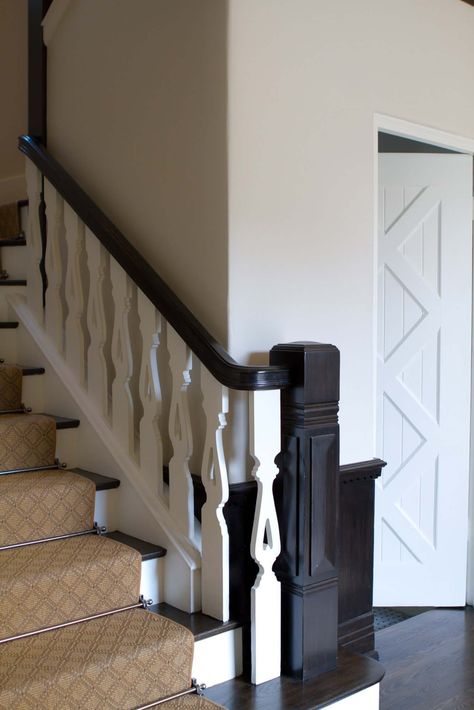 Charmean Neithart Interiors, LLC. - Traditional - Staircase - Los Angeles - by Charmean Neithart Interiors | Houzz Black Stairs With Runner, Stairs With Runner, Classic Railing, Tudor Interior, Carpet Staircase, Black Stairs, Staircase Runner, Traditional Staircase, Tudor Revival