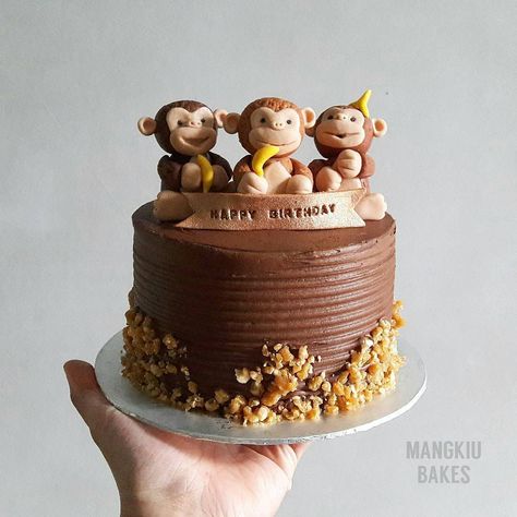 Monkey Cake Design, Monkey Cake Ideas, Monkey Theme Cake, Monkey Cakes, Monkey Party Ideas, Monkey Birthday Cakes, Cake Monkey, Banana Party, 12th Birthday Cake