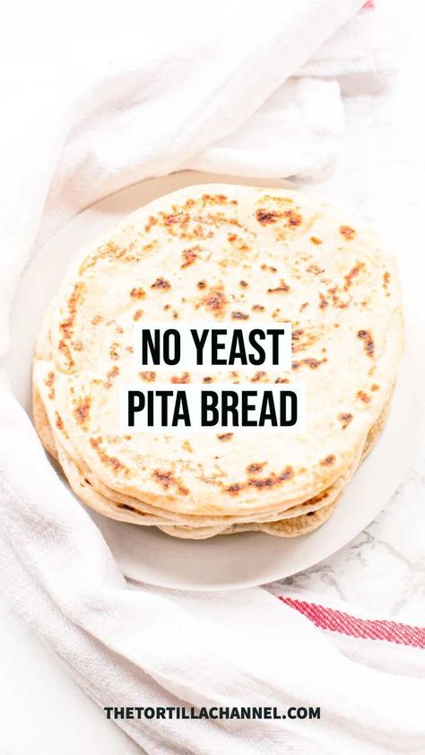 Stack with pita bread on a white plate Pita Bread Without Yeast, Bread With Yeast, Bread Without Yeast, Pita Recipes, Pita Bread Recipe, Family Dinner Recipes, Pita Bread, Instant Yeast, Mediterranean Recipes