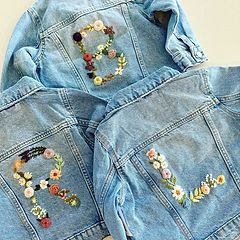 Shop (All) | Praireknotco Hand Embroidered Denim, Jean Jacket Diy, Denim Jacket Embroidery, Embroidery Jeans Jacket, Clothes Embroidery Diy, Personalized Jacket, Jean Jacket For Girls, Demin Jacket, Floral Initial