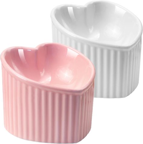 SUNQEBO Elevated Cat Food Bowl, 2 Pack Raised Cat Bowls for Indoor Cats, Cute Heart Shaped Ceramic Tilted Flat Pet Feeding Set Supplies Whisker Friendly Anti Vomit, Dishwasher Safe, White+ Pink Check more at https://condenastinteractive.co.uk/product/sunqebo-elevated-cat-food-bowl-2-pack-raised-cat-bowls-for-indoor-cats-cute-heart-shaped-ceramic-tilted-flat-pet-feeding-set-supplies-whisker-friendly-anti-vomit-dishwasher-safe-white-pink/ Cat Bowls Aesthetic, Goth Apartment, Pink Goth, Cat Food Bowl, Dream Aesthetic, Indoor Cats, Goth Home Decor, Cat Bowl, Danish Pastel