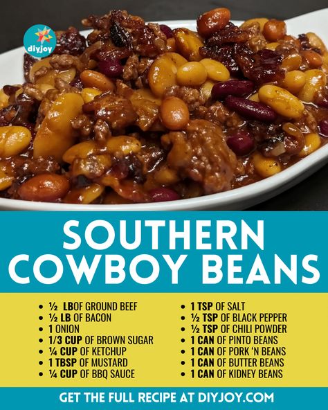 Cowboy Beans Recipe, Southern Cowboy, Cowboy Baked Beans, Cowboy Beans, Diy Joy, Baked Bean Recipes, Beans Recipe, Beef Recipes Easy, Southern Cooking