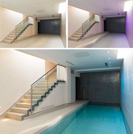 Walk on Water: Hydro-Floors Hide Secret Swimming Pools Hidden Water Pool, Hidden Swimming Pools, Hidden Pool, Automatic Pool Cover, Pool Cost, Inside A House, Luxury Swimming Pools, Indoor Swimming Pool, Luxury Pools