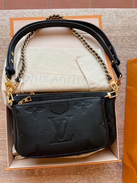 Louis Vuitton black crossbody bag Louis Vuitton Multi Pochette Black, Lv Multi Pochette Outfit, Multi Pochette Louis Vuitton, 2023 Reset, 19th Bday, Atlanta Lifestyle, Louis Vuitton Odeon, Lv Handbag, Lv Multi Pochette