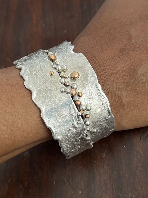 Reticulated Silver Jewelry, Silversmith Bracelet, Fused Silver Jewelry, Keum Boo Jewelry, Hammered Cuff Bracelet, Silversmithing Jewelry, Silver Jewlery, Silver Smithing, Metalwork Jewelry