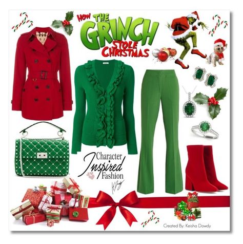 "Rich And Fab Grinch : How The Grinch Stole Christmas Inspired!" by keisha-polyvore ❤ liked on Polyvore featuring VIVETTA, Allurez, Valentino, Burberry, P.A.R.O.S.H., Maison Margiela, Christmas, Grinch, howthegrinchstolechristmas and polyPresents Grinch Christmas Outfits, Grinch Inspired Outfit Women, Grinch Inspired Outfit, Grinchmas Decor, Whoville Party, Grinch Outfit, Christmas Parade Floats, Casual Christmas Party, Spirit Week Outfits