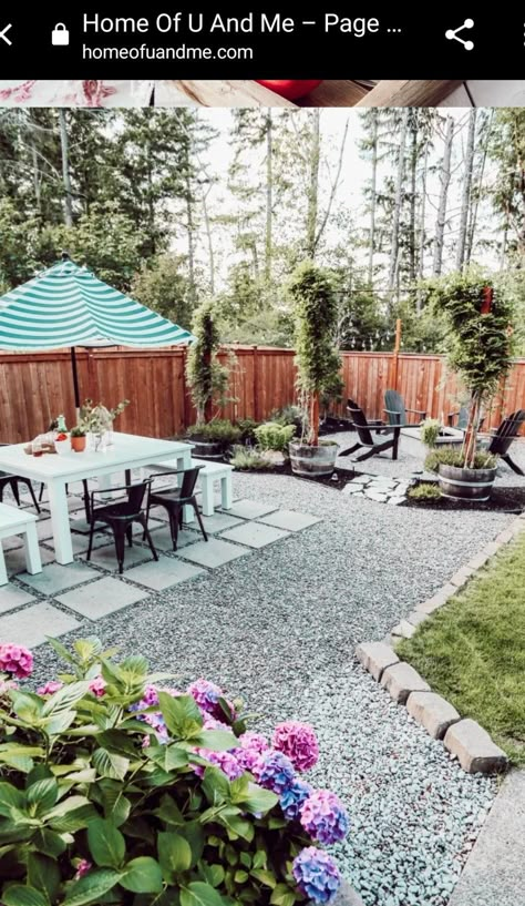 Backyard Pea Gravel Patio, Desertscape Backyard, Backyard Xeriscape Ideas, Pea Gravel Patio Ideas, Grass Backyard, Backyard Getaway, Carolina House, House Backyard, Deck Designs