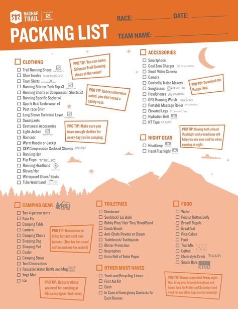 Ragnar Race, Ragnar Trail, Salomon Trail Running, Rv Essentials, Ragnar Relay, Backpacking Checklist, Camping Food List, Ultimate Packing List, Ultra Running