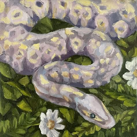 Cute Snake Painting, Snake Oil Painting, Snake Painting Ideas, Snake Paintings, Painted Snake, Snake Painting, Rennaissance Art, Oil Pastel Art, Cute Paintings