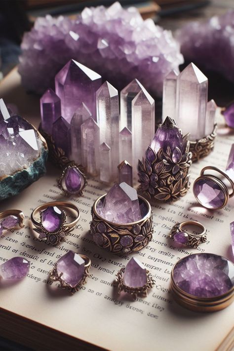 birthstone, amethyst, zodiacs, gemstones Cheap Spiritual Amethyst Jewelry, Spiritual Amethyst Crystals With Natural Stones, Handmade Mystical Amethyst Crystals, Spiritual Natural Amethyst Gemstones, Witchy Garden, Luxury Spiritual Amethyst Geodes, Amethyst Ring Engagement, Romantic Stories, Amethyst Jewelry