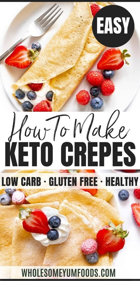 The best foolproof keto crepes recipe! These paleo, gluten-free crepes with almond flour taste just like real ones, and they will bend, roll and fold without breaking. Options for sweet or savory! Flourless Crepes, Keto Crepes Recipe, Recipe With Mascarpone, Low Carb Crepes, Crepes Easy, Low Carb Crepe, Recipe With Almond Flour, Mascarpone Recipes, Gluten Free Crepes