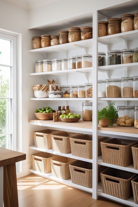 Desain Pantry Dapur, Organized Pantry, Desain Pantry, House Organisation, Fresh Kitchen, Kitchen Organization Pantry, Kitchen Pantry Design, Kitchen Hacks Organization, Kitchen Inspiration Design