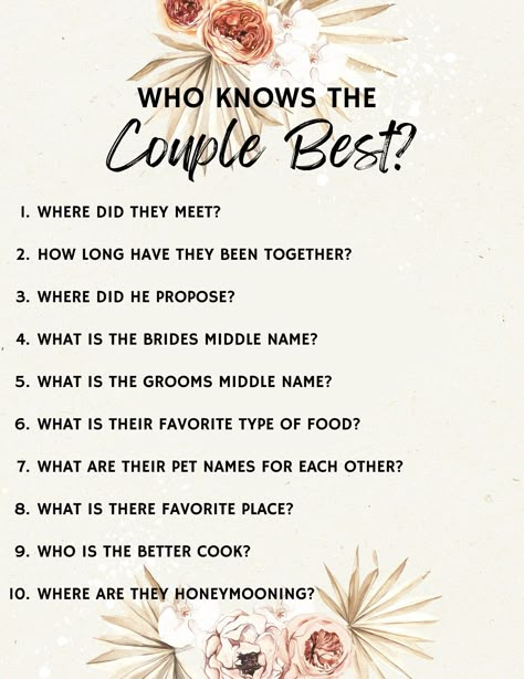 Minimalist bridal shower games. Digital download: This or That game, Who knows the couple best game, and What did the groom say game. Who Knows The Groom Best, Wedding This Or That, Bridal Showers, Marriage Games, Wedding Party Games, Future Wedding Plans, Wedding Games, Couple Shower, Cute Wedding Ideas