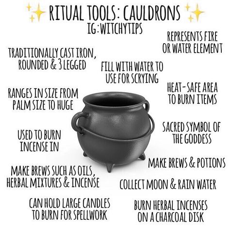 Cauldrons are a versatile tool for every witch! They are a great items to include on the altar to represent the water or fire element.… Witchytips Instagram, Digital Grimoire, Small Altar, Witch's Cauldron, Witch Board, Witch Tools, Spell Work, Grimoire Book, Witches Altar