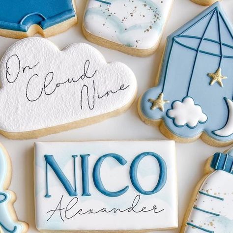 Katie | Los Angeles Custom Cookies on Instagram: "On Cloud Nine☁️✨️⁠ .⁠ .⁠ .⁠ #oncloudninecookies #oncloudnine #oncloudninetheme  #babyshowercookies #babyshowercookieset #babyboycookies #losangelescookies #sugarcookie #sugarcookiedecorating #sugarcookiesofinstagram #customsugarcookies #thesweetpeacookieco #satisfyingvideos #cookievideo #glendalecookies #glendaleca" Cloud 9 Baby Shower Cookies, On Cloud Nine Cookies, On Cloud 9 Cookies, Cloud Baby Shower Cookies, Baby Shower Cookies Neutral, Cloud Cookie, Cloud Cookies, Baby Bottle Cookies, Baby Shower Sugar Cookies