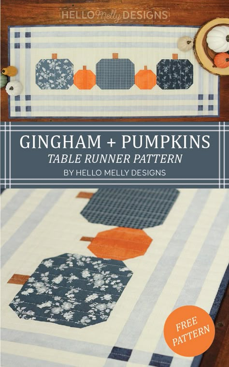 Fall Table Runner Patterns, Halloween Quilt Patterns, Fall Sewing Projects, Fall Quilt Patterns, Table Runner Tutorial, Pumpkin Table Runner, Halloween Sewing, Halloween Table Runners, Fall Sewing