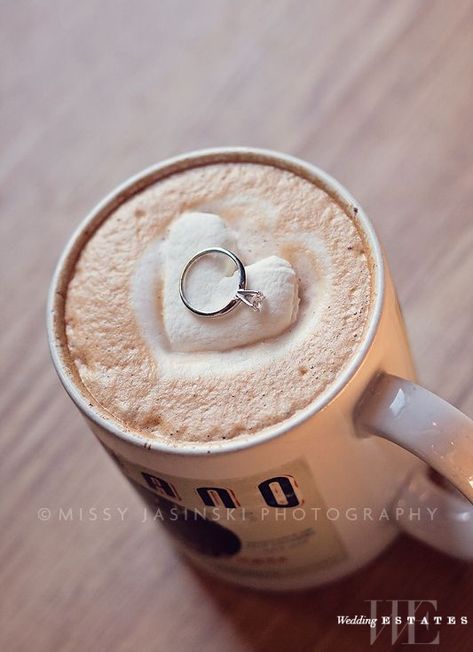 Coffee engagement - cute decoration Coffee Proposal, Coffee Marshmallows, Coffee Themed Wedding, Propose Ideas, Marshmallow Ideas, Cafe Photoshoot, Coffee Ring, National Coffee Day, Coffee Wedding