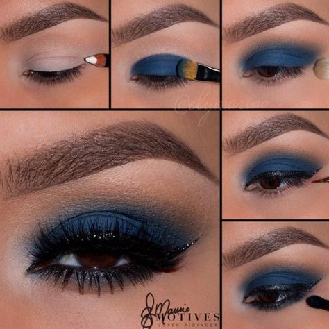 Eye Makeup Tutorials to Take Your Beauty to the Next Level ★ See more: http://glaminati.com/eye-makeup-tutorials-beauty/ Khol Eyeliner, Makeup Tip, Smokey Eye Tutorial, Beauty Make-up, Makijaż Smokey Eye, Makeup Looks For Brown Eyes, Blue Eyeshadow, Hooded Eyes, Eye Makeup Tips