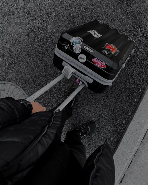 Travel Black Aesthetic, Black Luggage Aesthetic, Black Suitcase Aesthetic, Goth Vision Board, Travel Aesthetic Black, Suitcases Aesthetic, Asteroid B612, Travel Suitcase Aesthetic, Aesthetic Suitcase