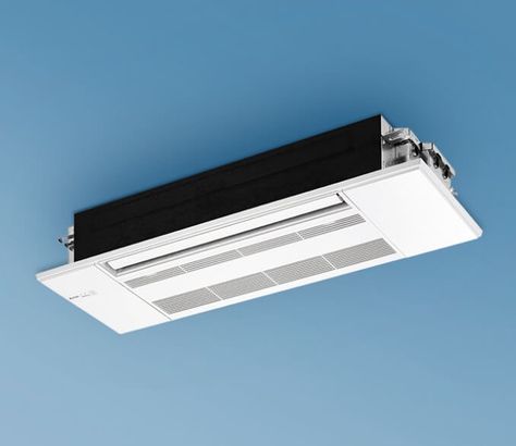 Mitsubishi MLZ Ceiling Cassette Review - Magic Touch Mechanical - Mesa Mitsubishi Mini Split, Cassette Ac Ceiling Design, Split Unit Air Conditioning, Ductless Ac Unit, Ceiling Air Conditioner, Ductless Heating And Cooling, Air Conditioner Hide, Mitsubishi Air Conditioner, Basement Ceilings