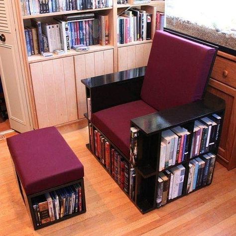 #bookchair #amreading #readingaddict #bookstagram Chair With Bookshelves, Book Chair Diy, Book Shelf Chair, Diy Bookshelf Chair, Bookshelf Chair Diy, Chair Bookshelf, Bookcase Chair, Book Chair, Bookshelf Chair