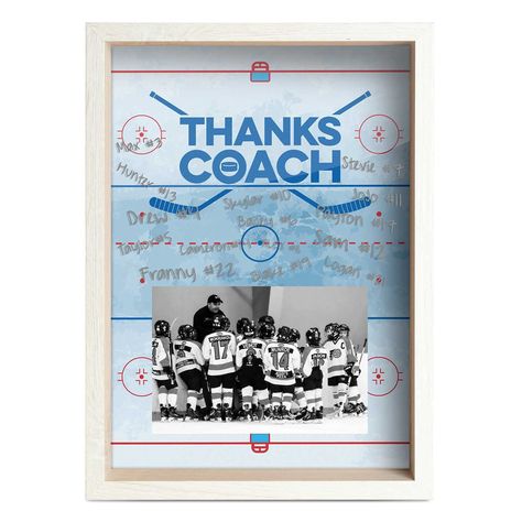 PRICES MAY VARY. LEAVE YOUR MARK! This hockey coach frame is the perfect gift for the awesome hockey coach in your life! This popular hockey design features a smooth glass front so your team can sign their names and leave personal messages for your coach. PERFECT FOR HOME AND OFFICE! The shadow box like frame is self standing so that it can be displayed on a tabletop or shelf. Each 3D frame also features a hanging back so that it can be displayed on the wall of your coach’s home or office as wel Coach End Of Season Gift, Gifts For Hockey Coach, End Of Season Hockey Gifts Kids, Hockey Coaches Gift Ideas, Hockey Manager Gift Ideas, Hockey Gifts For Team, Hockey Tournament Ideas, Hockey Team Gift Ideas, Hockey Coach Gift Ideas