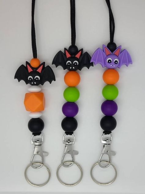 Halloween Beaded Keychains, Halloween Teacher Lanyard, Beaded Teacher Lanyard, Harry Potter Teachers, Bead Teacher Lanyard, Black Badge Reel, Halloween Gift, Bracelet Keychains, Teacher Lanyard, Halloween Beads