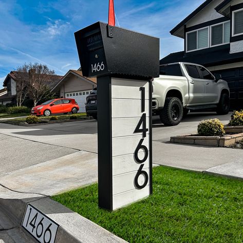 Give your curb a makeover with a new Mail Boss Locking Security Mailbox. With models and colors to fit any style Mail Boss mailboxes are the most elegant way to protect your mail and packages from porch pirates and harsh weather. Just look at these stunning home installations from Arenas Curb Appeal. They really know how to make a mailbox pop! Which is your favorite? #mailboss #curbappeal  #homesecurity Locking Mailbox Ideas, Driveway Pillars, Modern Mailbox Diy, Coastal Mailbox, Mid Century Landscaping, Security Mailbox, Hardie Board, Large Mailbox, Mailbox Landscaping