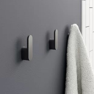 Towel Hooks Bathroom | Wayfair Fish Bathroom Ideas, Black Towel Hooks, Bathroom Towel Hook, Bathroom Towel Hooks, Drukarka 3d, Wall Mounted Toilet, Girls Bathroom, Bathroom Wallpaper, Small Bathroom Decor