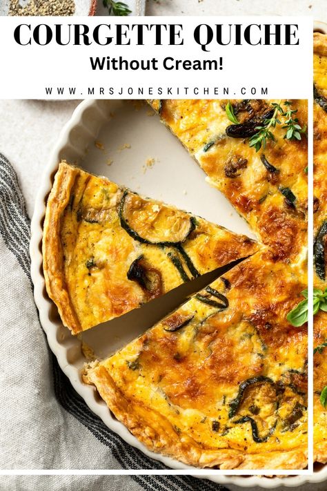 This easy courgette quiche recipe is made without cream, making it a lighter and healthier quiche. With sauteed courgettes, cheese and herbs, it's packed with flavour and perfect for lunch, brunch and dinner! Courgette Quiche Recipe, Summer Quiche, Zucchini Quiche Recipes, Healthy Quiche, Zucchini Quiche, Quiche Recipe, Custard Filling, Pastry Crust, Vegetarian Lunch