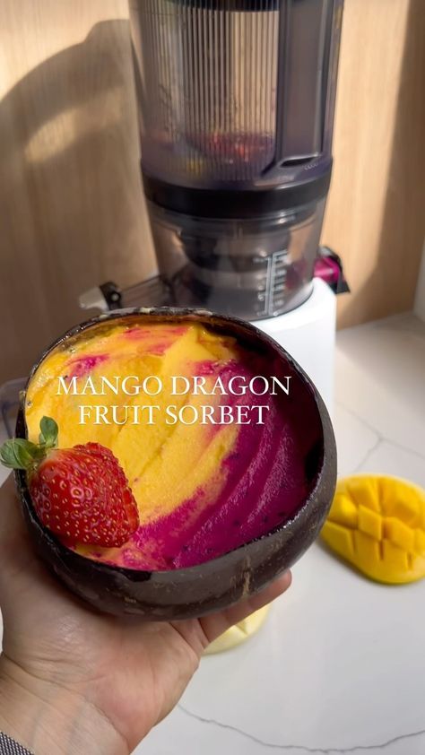 Creamy Mango Dragon Fruit Sorbet 🐉🥭 A homemade delight! This sorbet is not only stunning with its vibrant colors but also irresistibly… | Instagram Dragon Fruit Sorbet, How To Eat Dragon Fruit, Fancy Bagels, Dragon Fruit Sorbet Recipe, Dragonfruit Sorbet, Pitaya Bowl Recipe, Ninja Smoothie Recipes, Dragonfruit Recipes, Pink Dragon Fruit