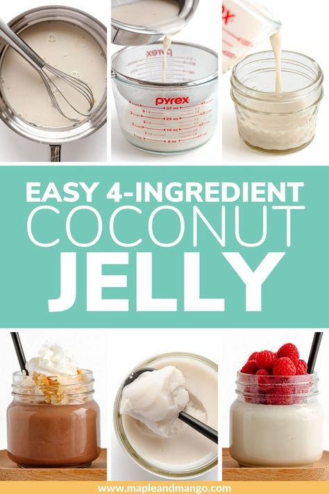 Coconut Jelly Recipe, Jelly Recipes Desserts, Coconut Jello, Coconut Milk Dessert, Jello With Fruit, Milk Jelly, Coconut Jelly, Gelatin Recipes, Milk Dessert