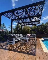 cantilever pergola welded steel pergola - Google Search Pergola Cover Ideas, Screen Pergola, Yard Pergola, Pergola Screens, Pergola Cover, Cheap Landscaping Ideas, Pergola Design, Pergola Ideas, Wooden Pergola