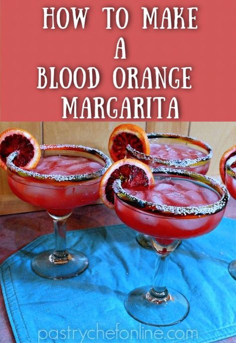 Blood orange margarita made with homemade simple syrup along with fresh lime juice, lemon juice, and of course fresh blood orange juice. A great cocktail recipe to make for a party in a pitcher, or make them individually. #margarita #bloodorangemargarita #pastrychefonline Orange Margarita Recipe, Blood Orange Margarita Recipe, Tequila Based Cocktails, Orange Margarita, Blood Orange Margarita, Margarita Ingredients, Citrus Cocktails, Blood Orange Juice, Classic Margarita