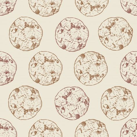 Chocolate chip cookie, seamless pattern ... | Premium Vector #Freepik #vector #pattern #food #vintage #menu Cookie Store Design, Chocolate Chip Cookies Aesthetic, Cookies Background, Cookie Background, Cookies Drawing, Cookie Branding, Cookie Illustration, Cookie Wallpaper, Chocolate Vector