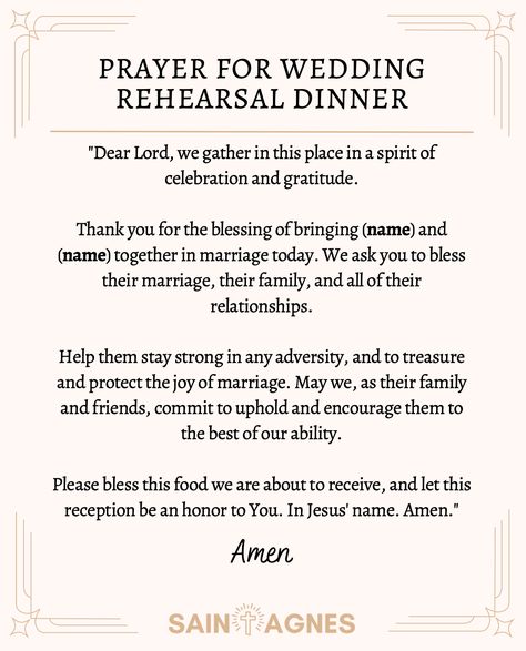 Wedding Grace Before Meals, Wedding Prayers Blessing, Wedding Meal Prayer, Dinner For Wedding, Rehearsal Dinner Toasts, Rehearsal Dinner Speech, Wedding Prayers, Meal Prayer, Wedding Rehearsal Dinners