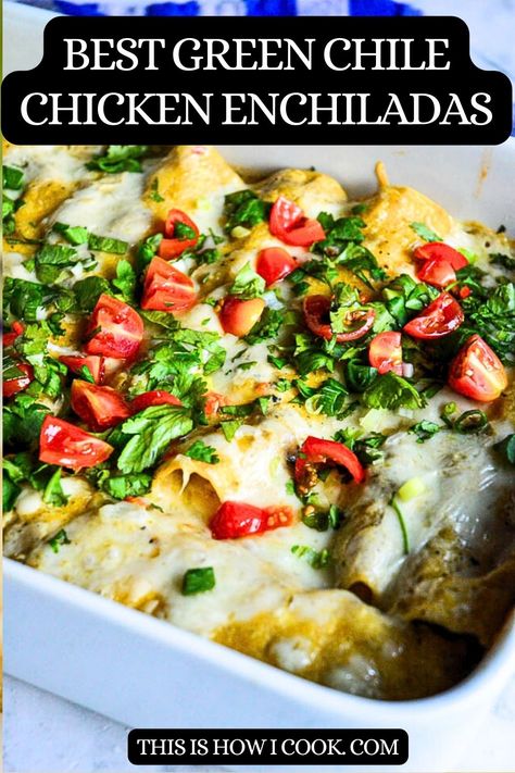 Nothink like homemade chicken enchiladas with green chile. Make them Suiza style with sour cream or hyst with homemade green chile. #greenchilechickenenchiladas #easygreenchilechickenenchiladas #greenchilechickenenchiladasrecipe # enchiladaschickensuiza Chicken Enchilada Suiza Recipe, Enchilada Suiza Recipe, Hatch Green Chili Sauce, Chicken Enchilada Suiza, Enchilada Suiza, Chicken Enchiladas Suiza, Homemade Chicken Enchiladas, Female Foodie, Hatch Green Chili